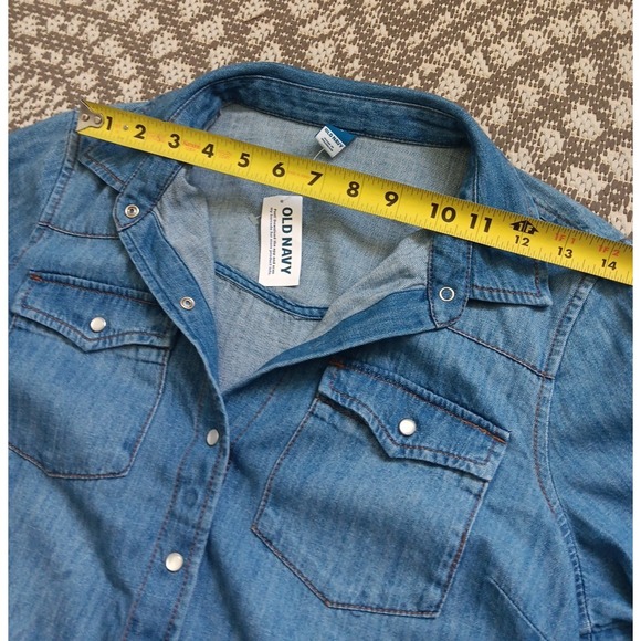 Old Navy Pearl Snap Western Button Up Denim Shirt Dress‎ SMALL Western Rodeo NEW - Picture 9 of 12
